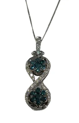 10/14K White Gold 1.30cttw Color Enhanced Blue Diamond and White Diamond Infinity Necklace, 18"