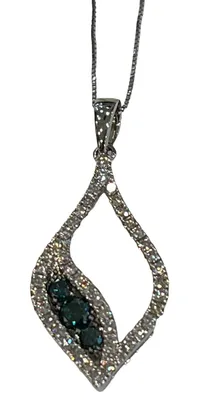 10/14K White Gold 0.90cttw Color Enhanced Blue Diamond and White Diamond Necklace, 18"