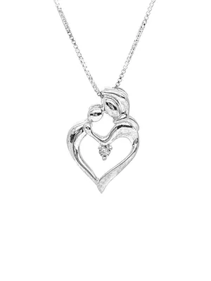 Sterling Silver 0.011cttw Canadian Diamond Mother & Child Pendant, 18"