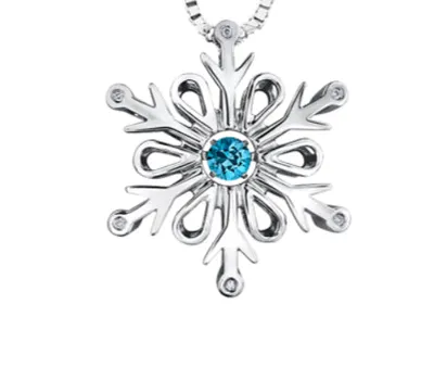 925 Sterling Silver 3.5mm Blue Topaz and 0.018cttw Diamond Snowflake Pulse Pendant - 18"