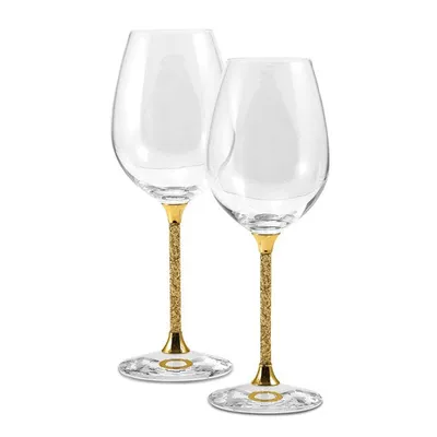 2 Piece Wine Glasses with 24K Gold Flake Stems