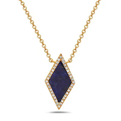 14K Yellow Gold 0.63cttw Lapis Lazuli and 0.09cttw Diamond Necklace, 18"