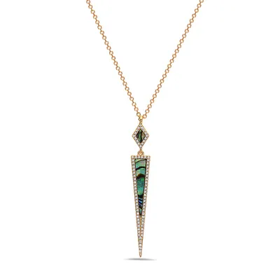 14K Yellow Gold Abalone Shell and 0.17cttw Diamond Necklace, 18"