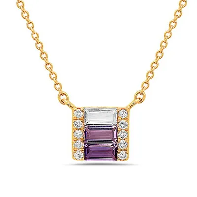 14K Yellow Gold 0.18cttw Amethyst and 0.05cttw Diamond Necklace - 18 Inches