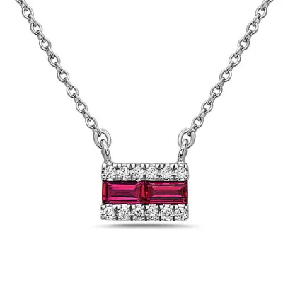 14K White Gold Ruby and Diamond Necklace, 18"