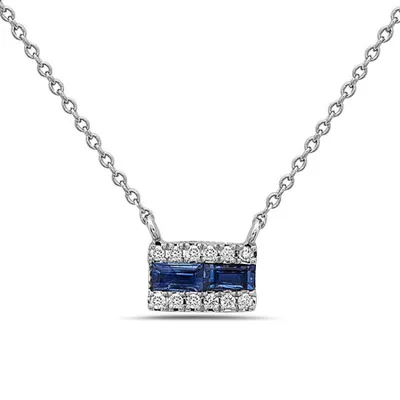 14K White Gold Sapphire and Diamond Necklace, 18"
