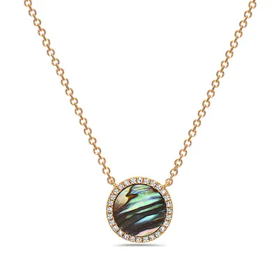 14K Yellow Gold 0.67cttw Abalone Shell and 0.09cttw Diamond Necklace, 18"