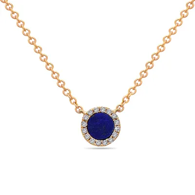 14K Yellow Gold 0.15cttw Lapis Lazuli and 0.04cttw Diamond Necklace, 18"