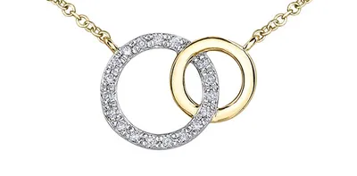 10K White & Yellow Gold 0.09cttw Diamond Double Infinity / Circle Necklace, 18"