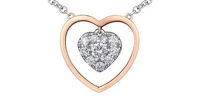 10K White & Rose Gold 0.20cttw Diamond Double Heart Pendant, 18"