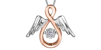 10K Rose Gold & White Gold 0.05cttw Diamond Angel Pendant, 18"