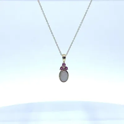 10K Yellow Gold Opal and Pink Tourmaline Pendant