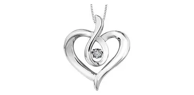 925 Sterling Silver 0.044cttw Canadian Diamond Heart Pendant