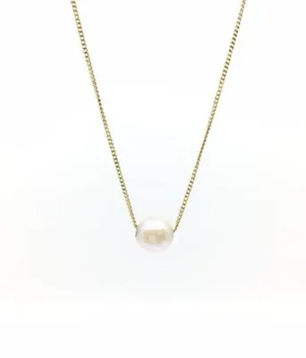 10K Yellow Gold Fine Curb Chain with 5.6mm Cultured Pearl - 18 Inches