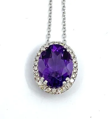 10K White Gold 1.70cttw Genuine Amethyst and 0.13cttw Diamond Pendant, 18"