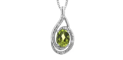 Sterling Silver 5x3mm Oval Cut Peridot and 0.036cttw Diamond Pendant, 18"