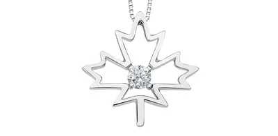 Sterling Silver Canadian Diamond Maple Leaf Pendant, 18"