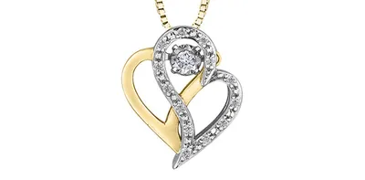 10K White & Yellow Gold 0.10cttw Diamond Double Heart Pendant, 18"