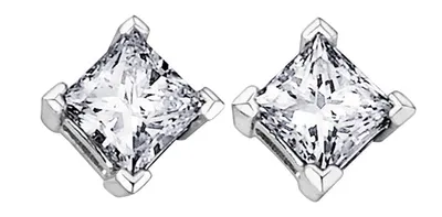 10K White Gold Diamond Stud 0.13cttw Princess Cut Earrings