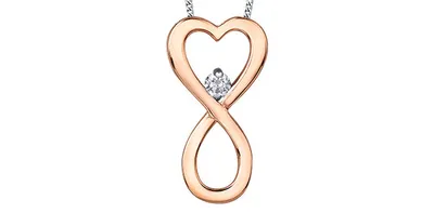 10K Rose Gold 0.04cttw Diamond Heart / Infinity Pendant, 18"