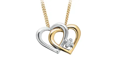 10K White & Yellow Gold 0.01cttw Diamond Double Heart Pendant, 18"