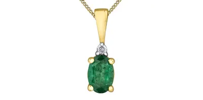 10K Yellow Gold Oval Cut Emerald and Diamond Pendant, 18"