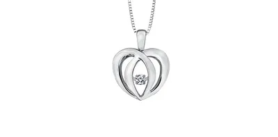 Sterling Silver 0.05cttw Diamond Heart Pulse Pendant, 18"