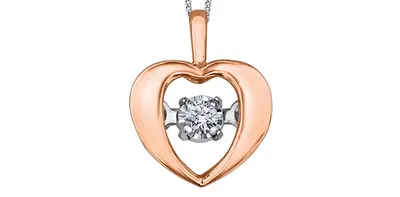 10K White & Rose Gold 0.02cttw Diamond Heart Pulse Pendant, 18"