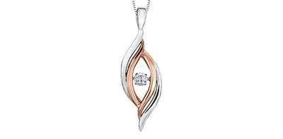 Sterling Silver and 10K Rose Gold 0.125cttw Diamond Pendant, 18"