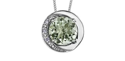 10K White Gold Green Amethyst (Prasiolite) and Diamond Pendant, 18"