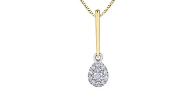 10K Yellow Gold 0.13cttw Diamond Pear Shaped Cluster Solitaire Necklace, 18"
