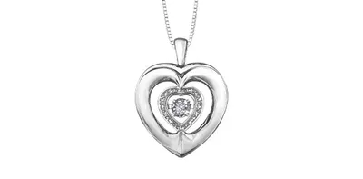 Sterling Silver 0.03cttw Diamond Heart Pulse Pendant, 18"
