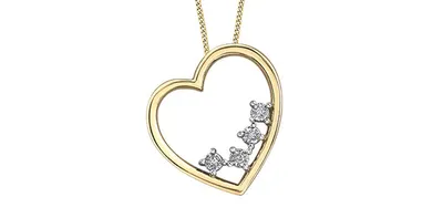 10K Yellow Gold 0.02cttw Diamond Heart Pendant, 18"