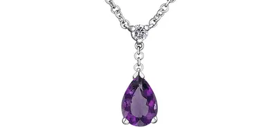 10K White Gold Amethyst and Canadian Diamond Pendant - 18"