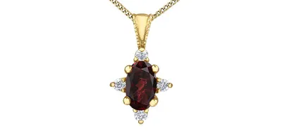 10K Yellow Gold Garnet and Diamond Necklace - 18 Inches