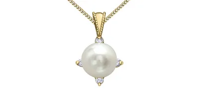 10K Yellow Gold Cultured Pearl and Diamond Pendant - 18"