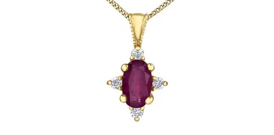 10K Yellow Gold Genuine Ruby and Diamond Necklace