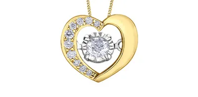 10K Yellow Gold 0.15cttw Diamond Heart Pulse Pendant, 18"
