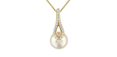 10K Yellow Gold Cultured Pearl and Diamond Necklace, 18"