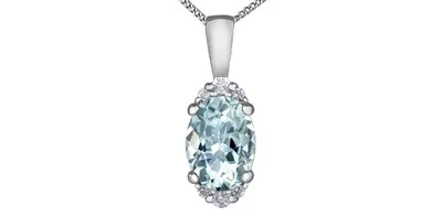 10K White Gold Oval Shape Aquamarine & 0.05cttw Diamond Pendant - 18"