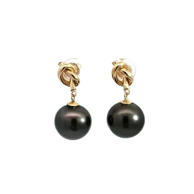 14K Yellow Gold Tahitian Pearl Dangle Earrings with Butterfly Back Closure
