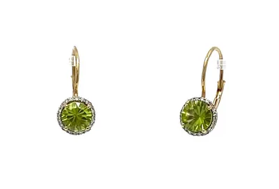 10K Yellow Gold Peridot and Diamond Lever Back Earrings