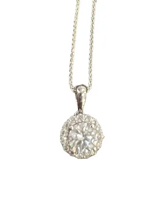 14K White Gold 0.86cttw Lab Grown Diamond Halo Necklace with Wheat Chain