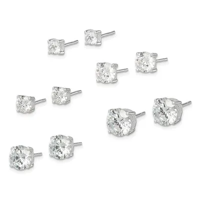 Sterling Silver Polished Round CZ 5-Pair Post Earrings Set