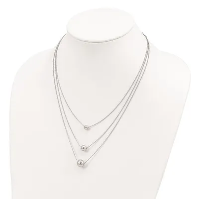 Sterling Silver Rhodium-plated 3-Strand with 2in ext. Polished Necklace - 16"