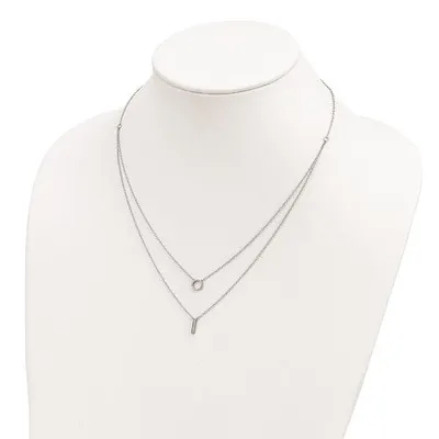 Sterling Silver Rhodium-plated CZ 2-Strand Necklace - 16"