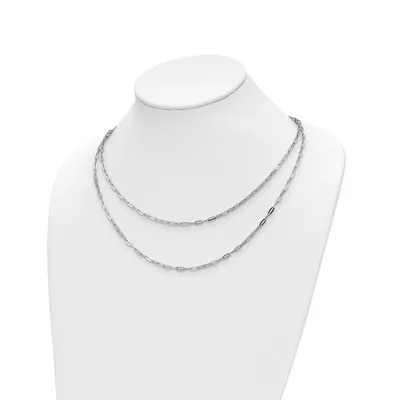 Sterling Silver Rhodium-plated Multi-strand Layered Paperclip Necklace with 2in Ext. Necklace 16-18"