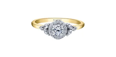 14K Yellow Gold 0.52cttw Round Brilliant Cut Canadian Diamond Halo Engagement Ring