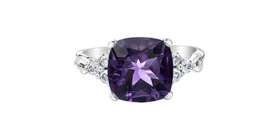 10K White Gold Amethyst and Canadian Diamond Ring