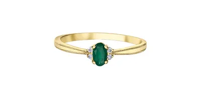 10K Yellow Gold 0.25cttw Emerald and 0.03cttw Diamond Ring